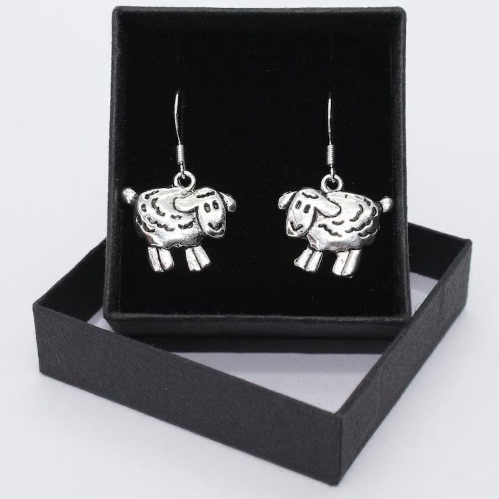 Sweet Wooly Farmhouse Sheep Earrings Silver Ear Wires Farm Life Artisan Jewelry